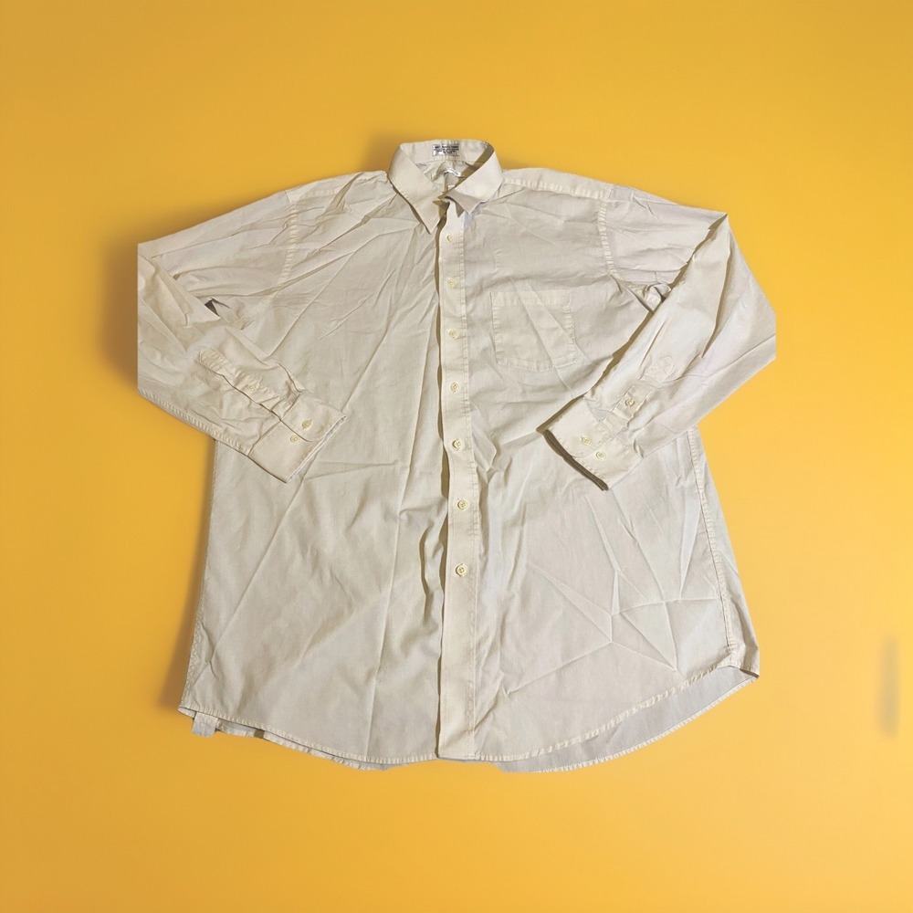 Gino Fabbrini Long Sleeve Button Up Dress Shirt Ivory‎ Men's Size 17.5 Tall Top